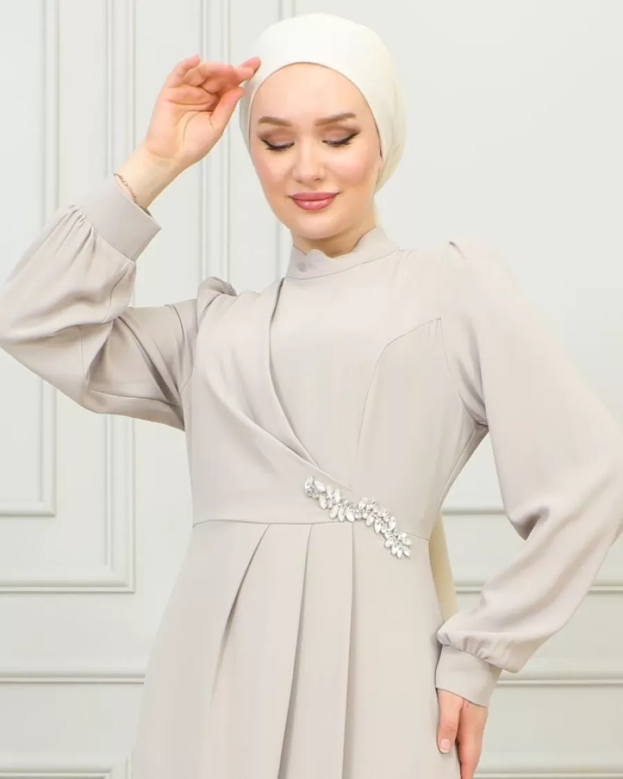Kruvaze Drape Taş Detaylı Maksi Abiye Elbise 2