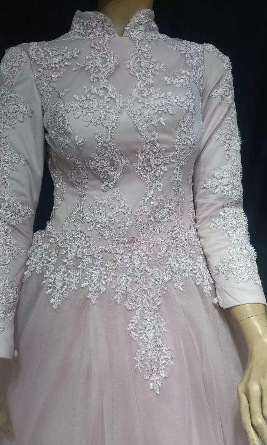 Gül Kurusu Dantelli Tesettür Nişanlık – Romantik Tül Prenses Abiye 2